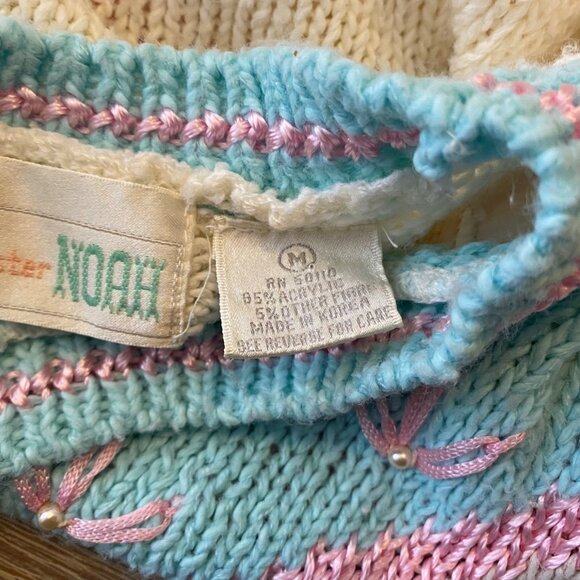 Vintage Mister Noah Sweater Multicolor Sz M Pastel Pearls Cottage Core 90's 80's - Picture 4 of 13